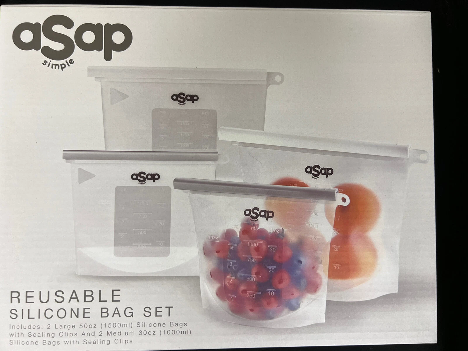 2x ASAP SIMPLE Silicone Reusable Kitchen Bags Set of 8 (4xLarge, 4xMedium)
Opens in a new window or