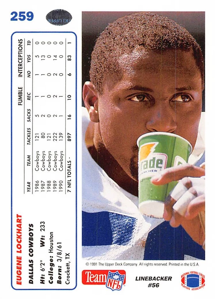 Eugene Lockhart 1991 Upper Deck 259 Dallas Cowboys Football Card - Image 2 of 2