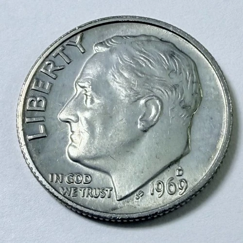 1969 D Roosevelt Dime 10c Coin AU About Uncirculated Condition #5934