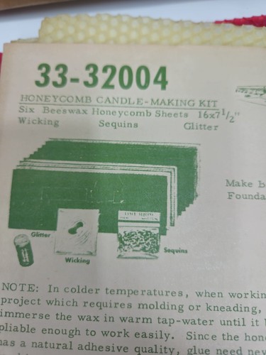 MCM Vintage Honeycomb Candles Kit 6 16"x7.5" Beeswax Sheets Wicking Sequins - Picture 2 of 11