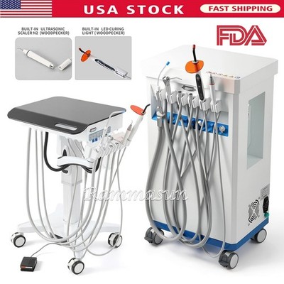Mobile Dental Delivery Cart Unit with Curing Light + Scaler Handpiece 4Hole