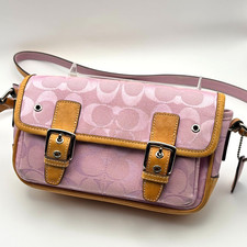 Borsa a tracolla firmata COACH in tela rosa beige e pelle 6844