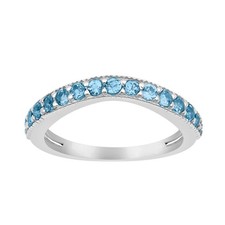 0.75Ct Round Swiss Blue Topaz 925 Sterling Silver Curve Eternity Band Ring