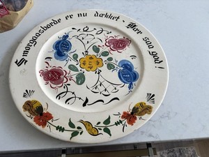 Antique Primitive Wooden Swedish Tole Painted Round Tray Signed By Artist Lovely