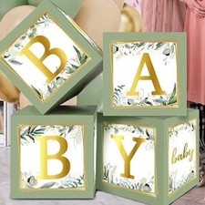Baby Boxes w/ Letters Baby Shower Birthday Gender Reveal Party Sage Green Bx X 