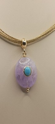 LILA ACHAT ANHÄNGER MIT TÜRKIS CABOCHON SILBER VERGOLDET MM 25 EXPLOIT
