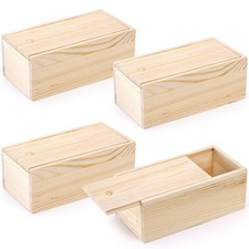 4 Pack Unfinished Pine Wood Storage Boxes Slide Lid 7.9"x3.9"x3.1" Light Brown