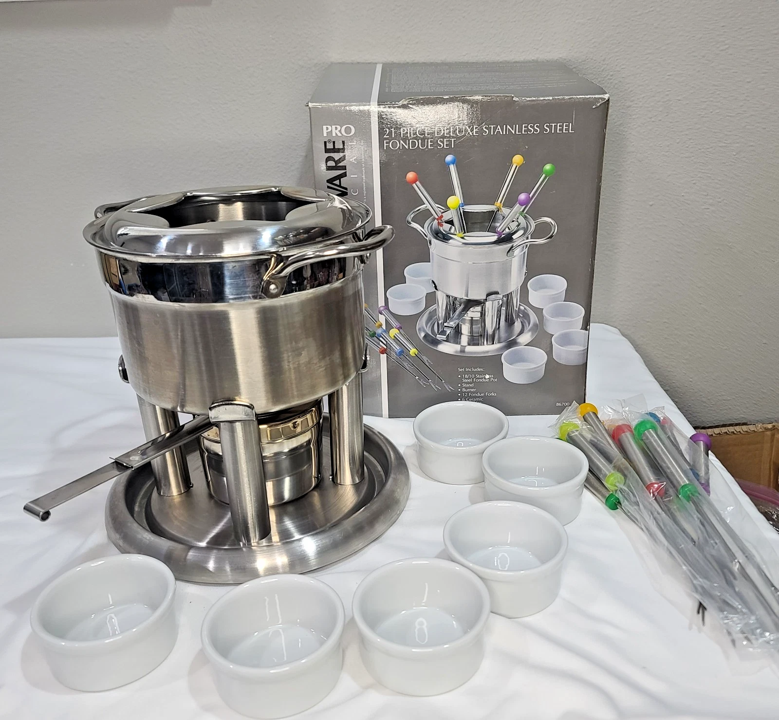 Farberware Commercial Pro 21 Piece Deluxe 18/10 Stainless Fondue Set NICE