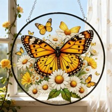 Butterfly flower glass suncatcher window hanging stained glass style gift