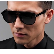 Aviator Sunglasses Black Frame Fashion Shades Pilot Style Retro Flat Top Lens