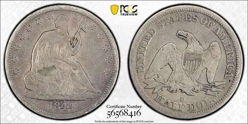 1844 O Seated Liberty Half Dollar Double Date PCGS Graded VG 10