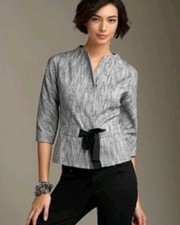 Talbots Sorbonne Tweed Tie Front Blazer Cotton Linen 12P