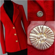ST JOHN COLLECTION RED/ gold buttons TEXTURED KNIT JACKET SZ 8