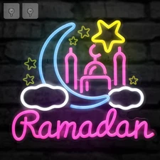 Moon Castle Neon Sign Ramadan Festival Lighted Window Decorations LED Neon Si...