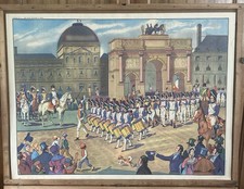 Grande affiche scolaire de 1950 Revue Militaire à Paris + Passage de la Bérésina