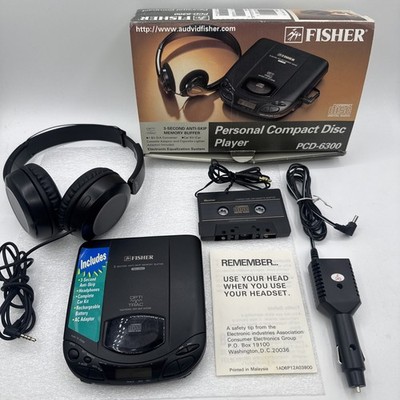 Fisher PCD-6300 Portable CD Player Car W/Cassette Adapter, Headphones *READ*