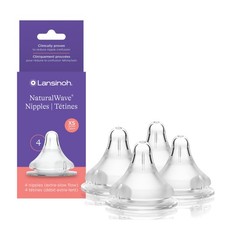 Lansinoh NaturalWave Baby Bottle Nipples, Slow Flow S, 4 Count