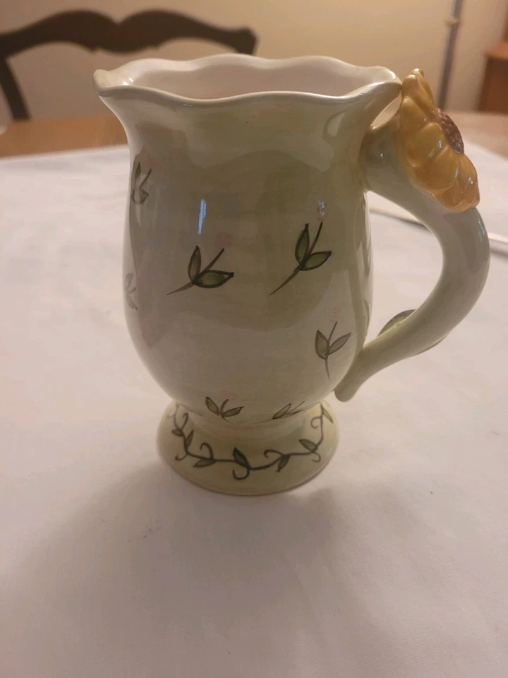 Taza de café vintage de cerámica decorativa con motivo de girasol pintada a mano EXCELENTE Foto 2 de 4