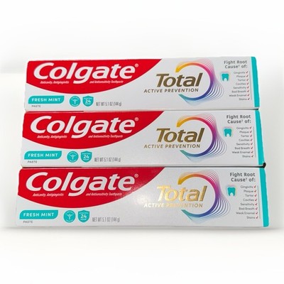 Colgate Fresh Mint Paste 5.1 oz Toothpaste Total Active Prevention Pack of 3