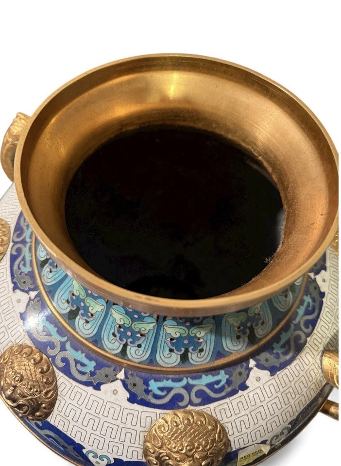Large Antique Chinese Cloisonné Vase - Enamel Brass - Image 4 of 4