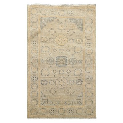 LoomBloom 3x5 Hand Knotted Wool Beige Afghan Oushak Transitional Rug