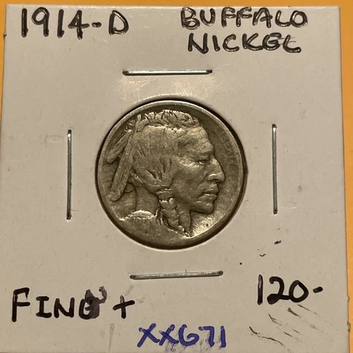 RARE DATE 1914 D BUFFALO NICKEL In FINE++ CONDITION VERY RARE COIN   XX671
