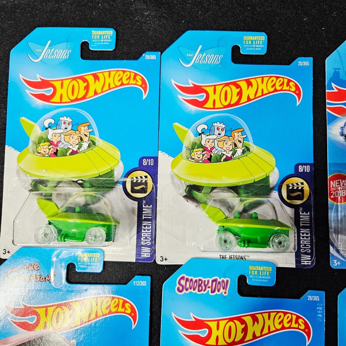 LOT OF 5 HOT WHEELS - SCREEN TIME - Pink Simpsons,Jetsons,Mystery