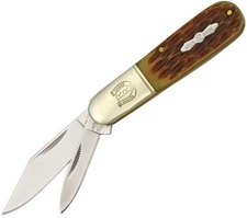 Rough Ryder Barlow Pocket Knife Stainless Steel Blades Amber Jigged Bone Handle