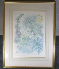 Lovely Vintage Framed Elizabeth Bairstow Signed Floral Print Pale June Flowers