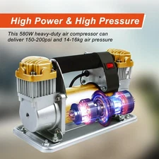 486W 12V Heavy Duty Metal Dual Cylinder Pump Air Compressor Auto Tire Inflator