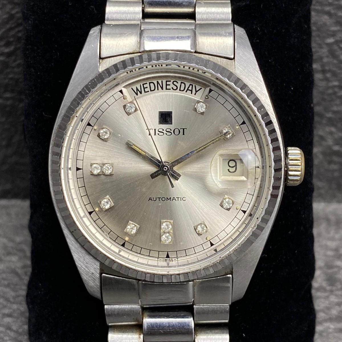 Rare TISSOT President Automatic Silver Diamond Watch Men Vintage