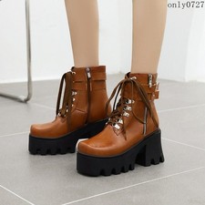Women's Lace Up Platform High Block Heel Ankle Boots Casual Punk Gothic Shoes Sz