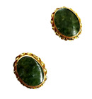 Oval Nephrite Jade Stud Earrings Solid 14K Yellow Gold Small