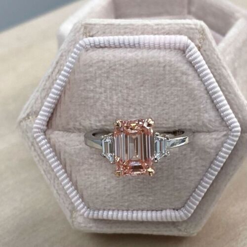 Bague fantaisie diamant rose intense émeraude cultivée en laboratoire IGI 3,07 ct or 14 carats 3,45 ctw - Photo 5 sur 11