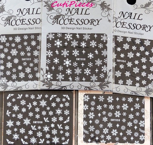 Calcomanía ""Copo de Nieve"" blanco mate ""copo de nieve"" brillo de Navidad arte en uñas para manicura artesanal - Imagen 1 de 10