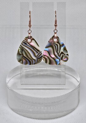 Abalone Dangling Guitar Pick Rose Gold Fish Hook Fashion Earrings