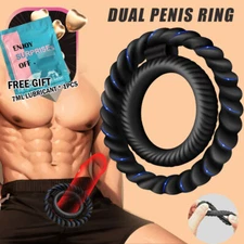 Male DUAL Ball-Scrotum-Ring-Penis Stretcher Enhancer Delay Ejaculation for Men