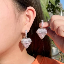 Sparkling Diamond-Shape Drop Dangle Earrings Silver Plated Cubic Zircon Jewelry