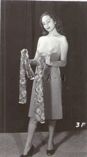 Org 1940-60s B/W Photo- Endowed Nude Woman- Holds Fancy Blouse- Skirt #3