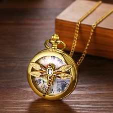 Mabohity Gold Tone Hollow Out Bee Cover Men Women Quartz Pocket Watch Chain Gift