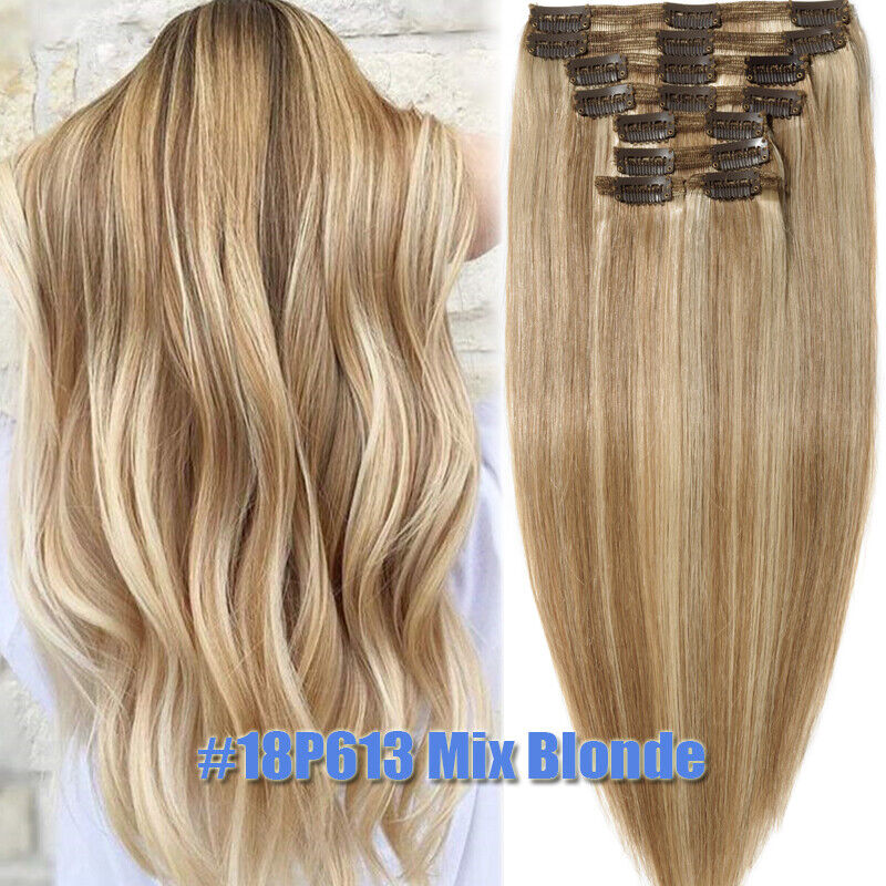 BALAYAGE Thick Double Weft Real Clip In Human Remy Hair Extensions Full Head Icy Zbiory
