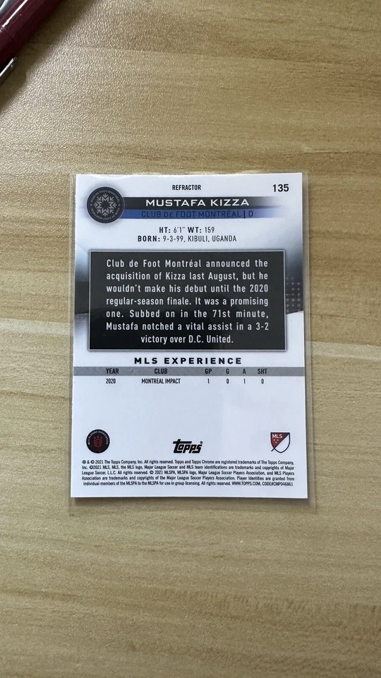 Mustafa Kizza Topps Chrome MLS Soccer 2021  Refractor RC Rookie - Image 2 of 2
