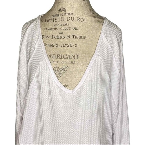 White Oversized Deep V-Neck Waffle Knit 
