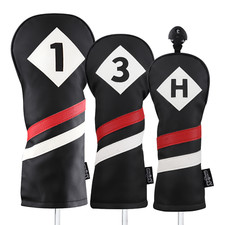 Majek Golf 1 3 H Driver Wood Hybrid Headcover Black Red White Leather Style