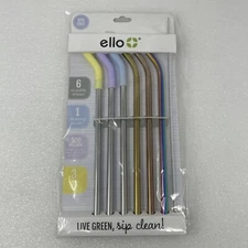 Ello 6 Pack Reusable Stainless Steel Straws with 3 Silicone Tip & Cleaning Brush