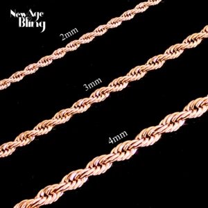 Chaîne à corde en acier inoxydable 14k Rose Or plaqué 16"-30" Hommes Femmes Collier 2-5mm