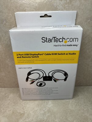 StarTech, SV211DPUA 2-Port USB DisplayPort Cable KVM Switch w/ Audio and Remote