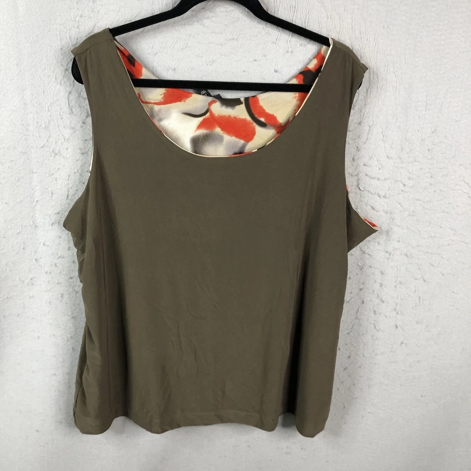 Camiseta sin mangas Citiknits para mujer 2X talla grande marrón naranja reversible ajustada líquida Foto 2 de 4