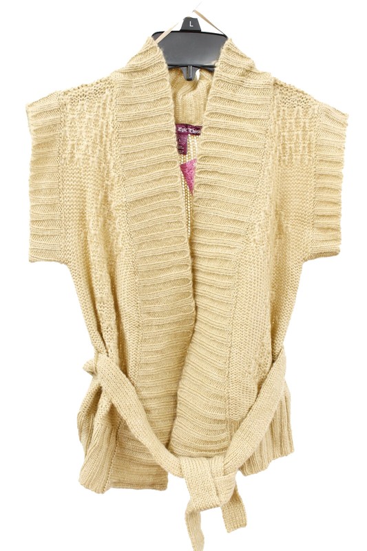 Epic Threads Girl's Knit Cardigan Open Front Belted Short Sleeve Beige M NWT