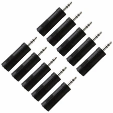 10 Pack of 1/4" Female to 1/8" Male Adapters (Black) for iPod, iPhone, Android